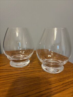 Peugeot Crystal Brandy Snifter stemless wine Glass Pair signed